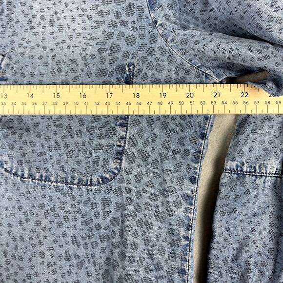 Bella Dahl Leopard Print Tencel Top Womens Medium Blue Button Down 3/4 Sleeve - Picture 11 of 16